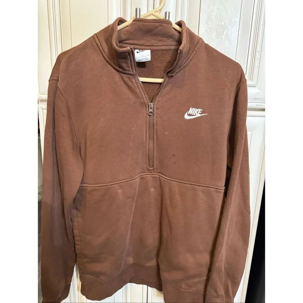 Nike Sportswear Men's Half Zip Fleece Lined Sweatshirt Brown Small